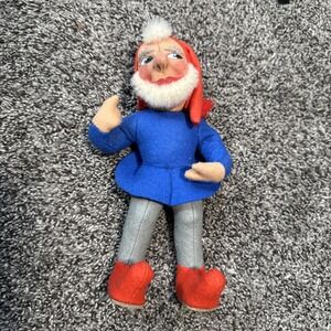 Kersa Germany Gnome Wizard 1950s Felt Soft Sculpture 21cm 9in Metal ID Tag Vtg